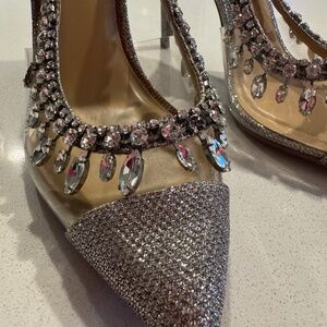 Thalia Sodi Silver Rhinestone Heels NEW 9.5